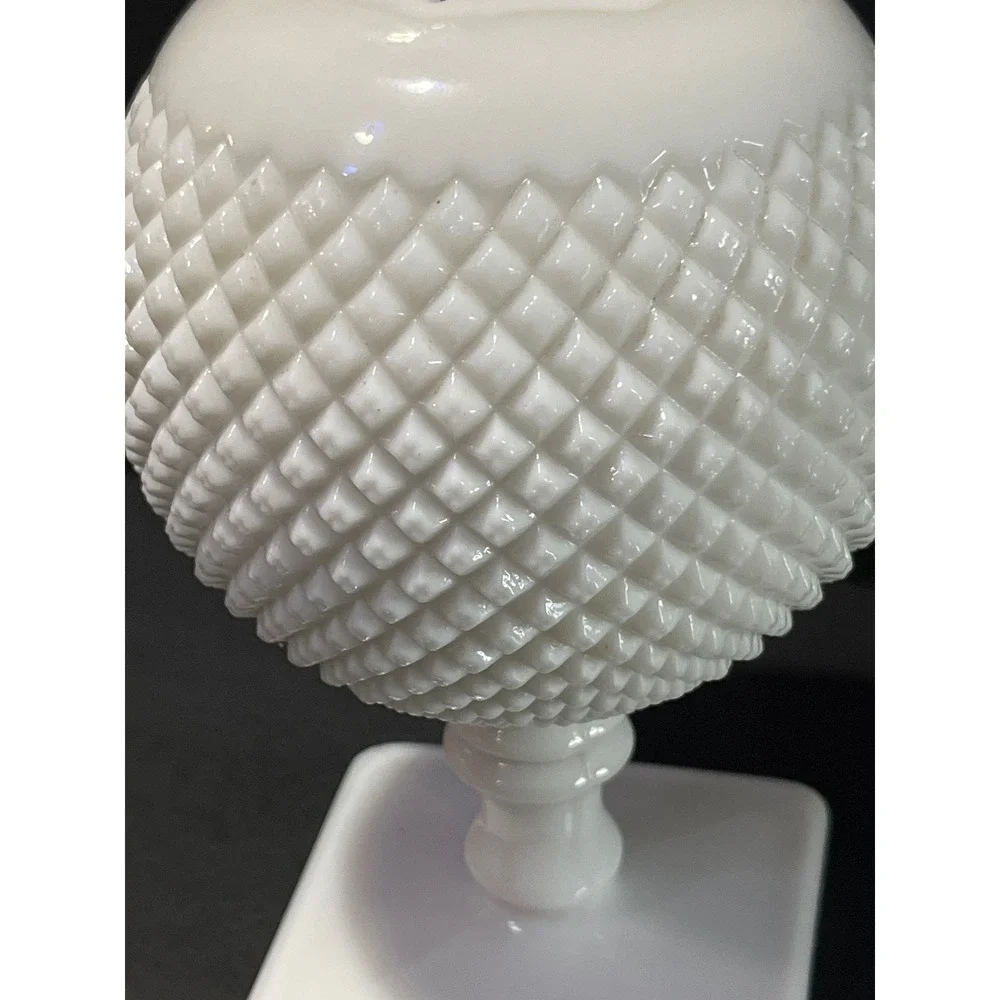 Vintage Fenton Milk Glass Hobnail Rose Bowl Vase Square Pedestal Base White 6in
